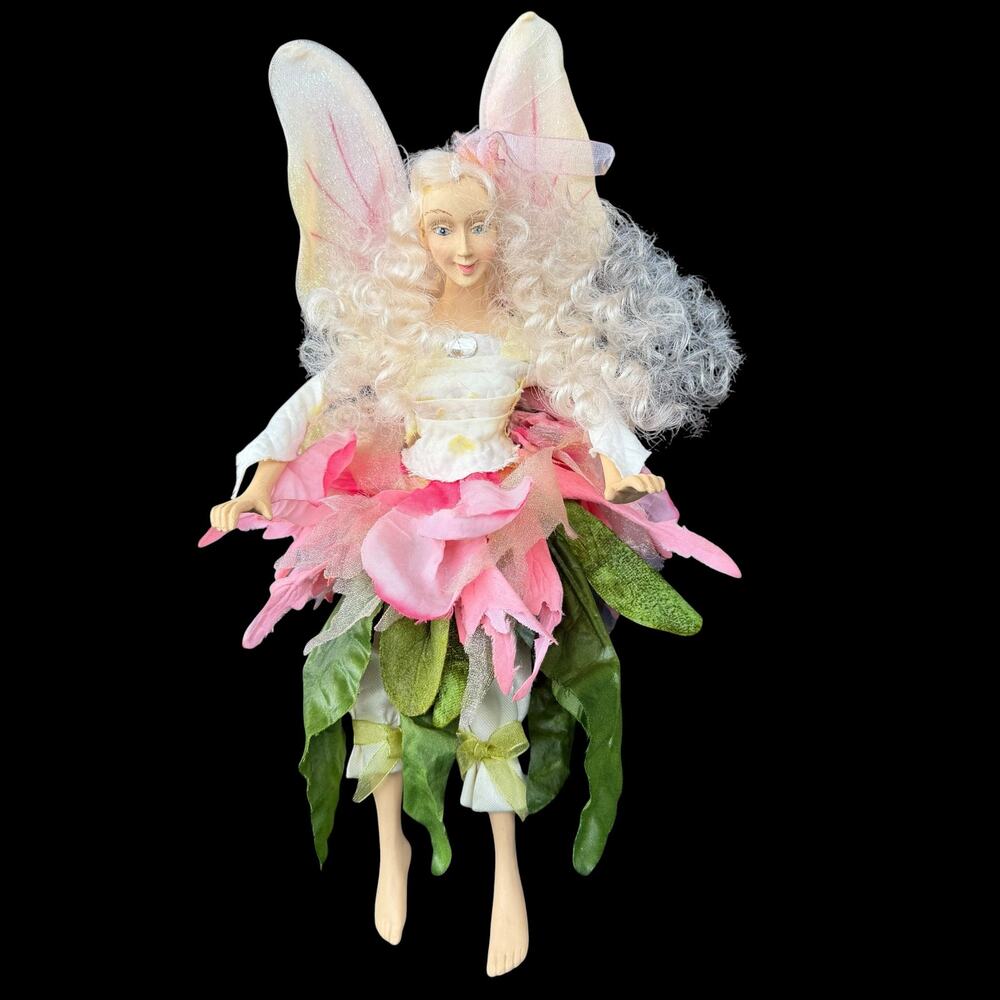 Vintage Mark Roberts Flower Fairy Princess Ornament Pink Green Doll READ